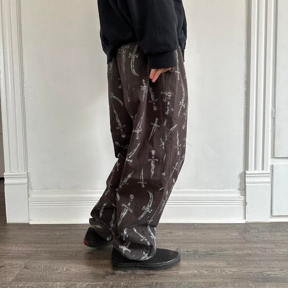 Rare FW17 Black Supreme Knife Skull Dagger Baggy Cotton Pants Sweats Jogger